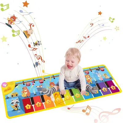 Garvee Floor Piano Mat for Toddlers 43x14 inch, 17 Keys & 10 Songs, Soft Fabric, Anti-Slip, Foldable Portable Music Toy for E...
