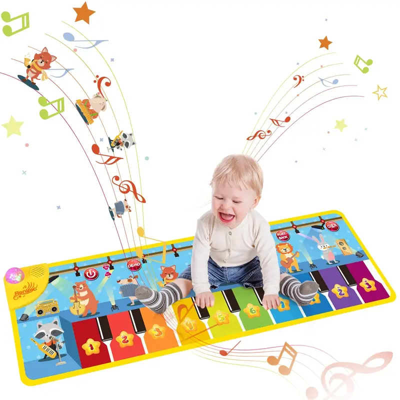 Garvee Floor Piano Mat for Toddlers 43x14 inch, 17 Keys & 10 Songs, Soft Fabric, Anti-Slip, Foldable Portable Music Toy for E...