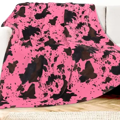 Cow Print Fleece Blanket, 1 Count Soft Cozy Throw Blanket, Lightweight Blanket for Couch, Warm Napping Blanket for Home Offic...