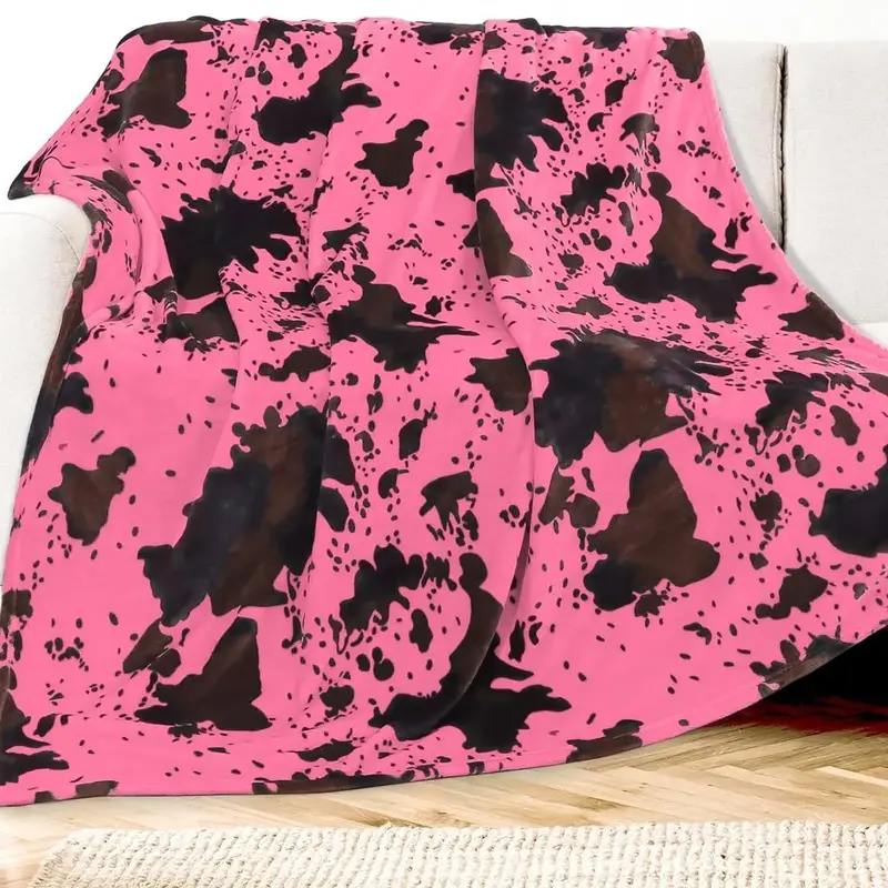Cow Print Fleece Blanket, 1 Count Soft Cozy Throw Blanket, Lightweight Blanket for Couch, Warm Napping Blanket for Home Offic...