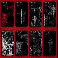 Gothic Cyber Sigil Cross Phone Case For iPhone 16,15,14,13,12,11,Pro,X,XS,Max,XR,Plus,Mini Soft Black Cover