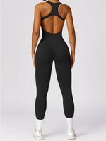 Sporty Women's Cut Out Square Neck Sports Jumpsuit with Removable Bra Pad, Womens Solid Color Sleeveless Sport Jumpsuit, Ladi...