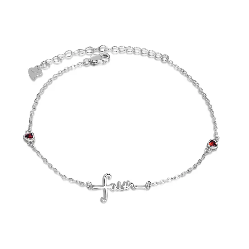 Sterling Silver Cubic Zirconia Heart Charm Bracelet
