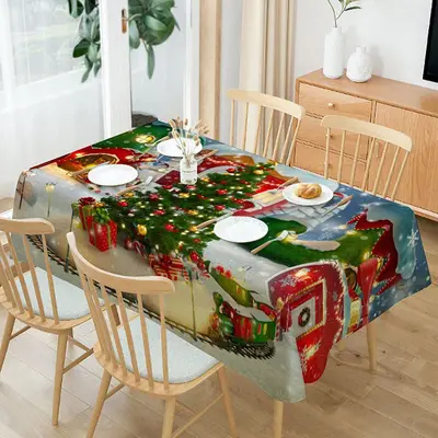 Glitter Snowy Cartoon Town Christmas Tablecloth - Aperturee