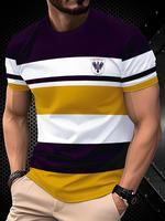 Men's Regular Fit Colorblock Print Short Sleeve Tee, Casual Comfy Round Neck T-shirt for Daily Wear, Men's Top for All Season...