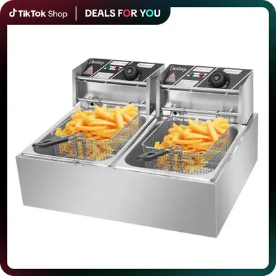 ZOKOP Premium EH81 110V 2500W 6.3QT/6L Electric Deep Fryer in Silver - Stainless Steel, Single Tank, Adjustable Temperature, ...