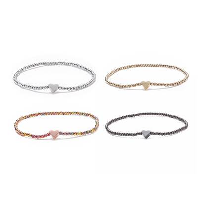Glass Round Beaded Stretch Bracelet with Brass Heart for Women