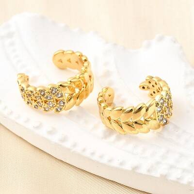 Brass Micro Pave Clear Cubic Zirconia Cuff Earrings