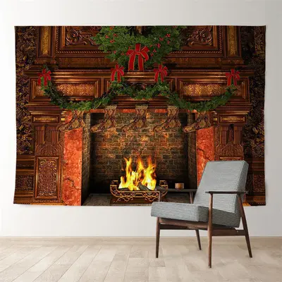 Aperturee Fireplace Stocking Grass Wreath Christmas Backdrop