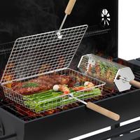 Ivtivfu Grill Basket Set (2PCS), Removable Wooden Handle, 304 Stainless Steel, Heavy Duty Grilling Cage Tube Net, BBQ Accesso...