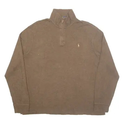 POLO RALPH LAUREN Mens Jumper Brown 1/4 Zip Tight Knit XL