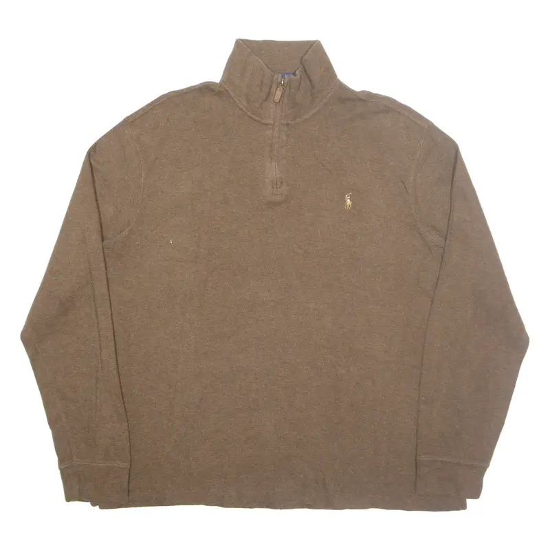 POLO RALPH LAUREN Mens Jumper Brown 1/4 Zip Tight Knit XL