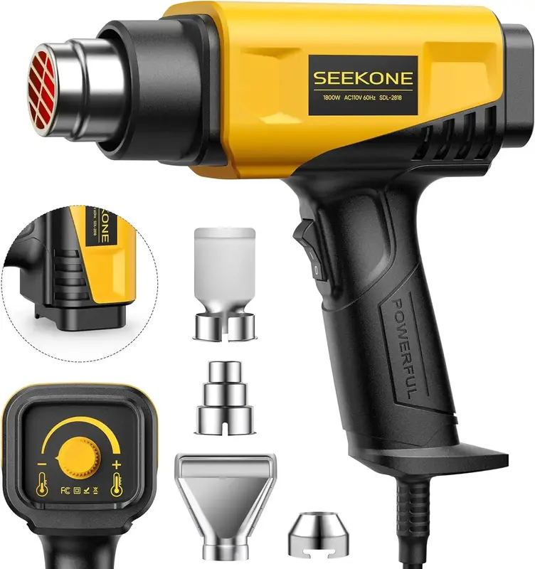 SEEKONE 1800W Heat Gun Compact Design Heavy Duty Hot Air Gun Variable Temperature Control for 2-Temp Settings 122℉~1202℉�...