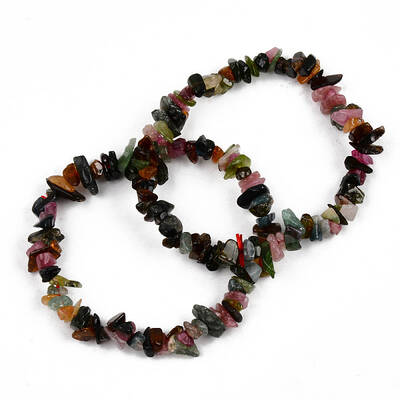 Unisex Chip Natural Tourmaline Beaded Stretch Bracelets