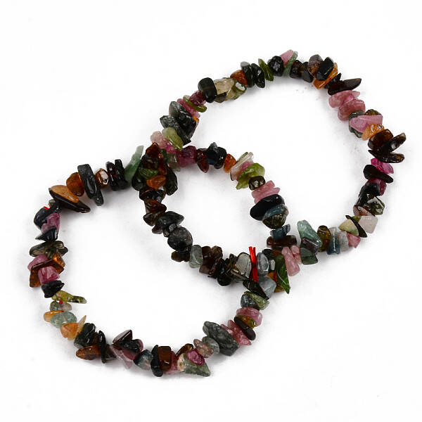 Unisex Chip Natural Tourmaline Beaded Stretch Bracelets