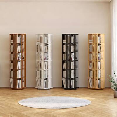 Yowos Rotating Bookshelf,360 Lazy Display Book Case,Bamboo 2-6 Tier Bookshelf,Narrow Wooden Bookshelves Tower,Bookcase S