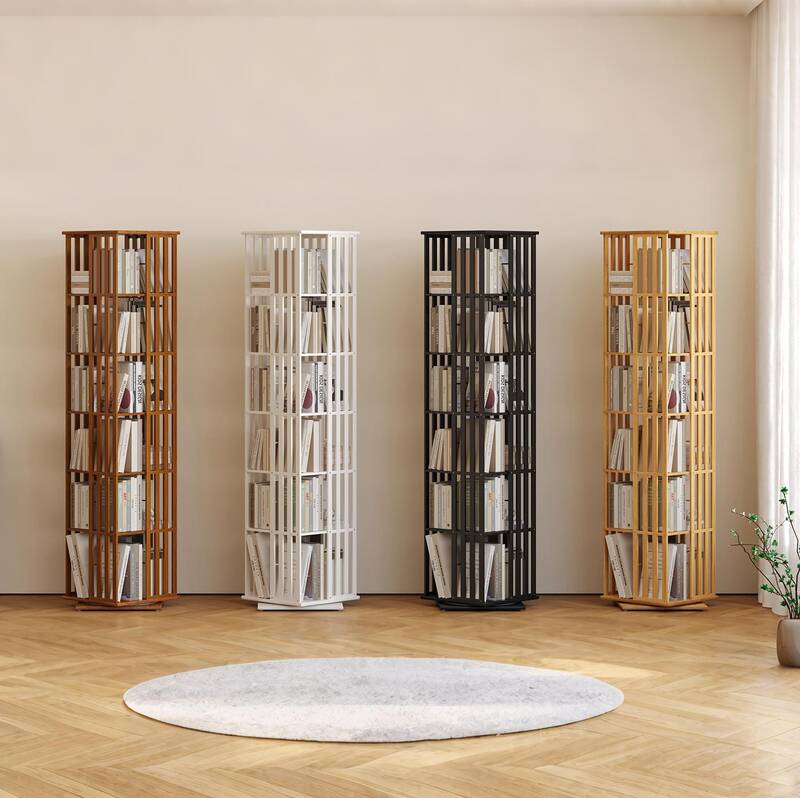 Yowos Rotating Bookshelf,360 Lazy Display Book Case,Bamboo 2-6 Tier Bookshelf,Narrow Wooden Bookshelves Tower,Bookcase S