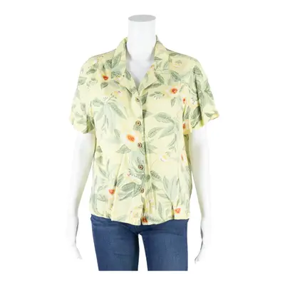 LA CABANA Button-Up Yellow Collared Floral Short Sleeve Womens L