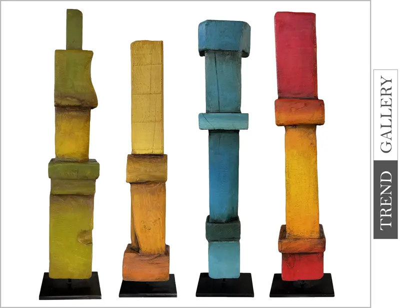 Abstract Colored Table Decor Set of Four Original Wood Sculptures Creative Collection Desktop Figurines for Home | INDIAN OCE...
