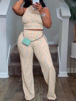 Women's Tie Dye Print Crop Tank Top & High Waist Pants Set, Sleeveless Round Neck Crop Top & Trousers 2 Piece Set, Casual Sum...