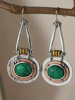 Vintage Oval Turquoise Decor Dangle Earrings, Zinc Alloy Jewelry, Trendy Female Gifts for Party