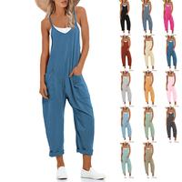 Naeduo Women's Stretchy Jumpsuit Romper | 2024 Y2K Streetwear Essential  | Adjustable Straps  Deep Pockets  | Sleeveless V-Ne...