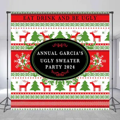 Custom Name Christmas Sweater Texture Party Backdrop - Aperturee