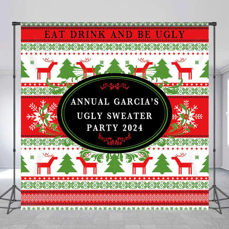 Custom Name Christmas Sweater Texture Party Backdrop - Aperturee