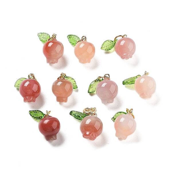 Natural Agate Fruit Charms with Leaf