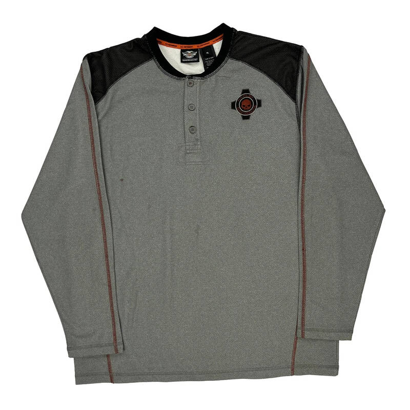 Harley Davidson Long Sleeve T-Shirt - XL Grey Polyester Blend