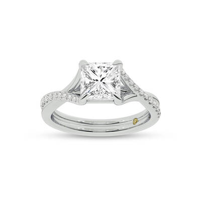 Lumen Twisted Pavé Shank Princess Cut Lab Diamond Engagement Ring | 10K White Gold 4 1/4 CT. TW.