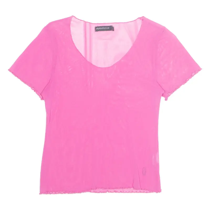 DIPLODOCUS Sheer Womens Top Pink V-Neck Nylon S