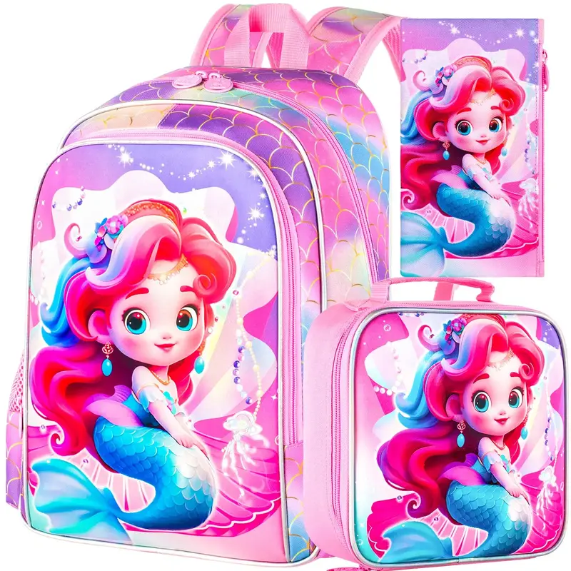 GXTVO 3Pcs Mermaid Backpack for Girls, 16\