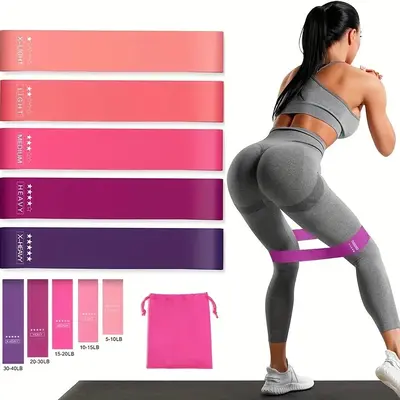 5 Counts/setYoga Resistance Band with Drawstring Storage Bag, 5 Counts/set Durable Yoga Stretching Band, Home Gym Fitness Equ...