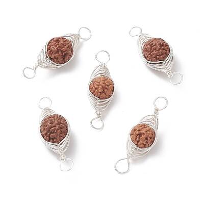 Natural Rudraksha Copper Wire Wrapped Connector Charms