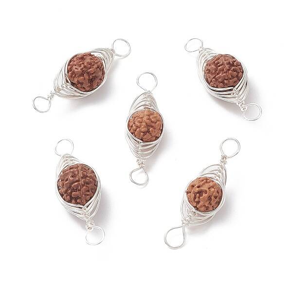 Natural Rudraksha Copper Wire Wrapped Connector Charms