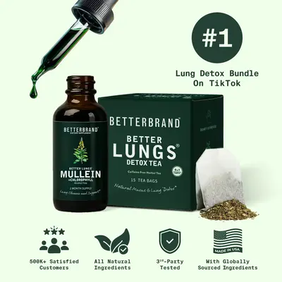 BetterLungs Lung Support Bundle - Lung Detox Tea & Mullein Tincture + Chlorophyll Bundle for Lung Health and Relief