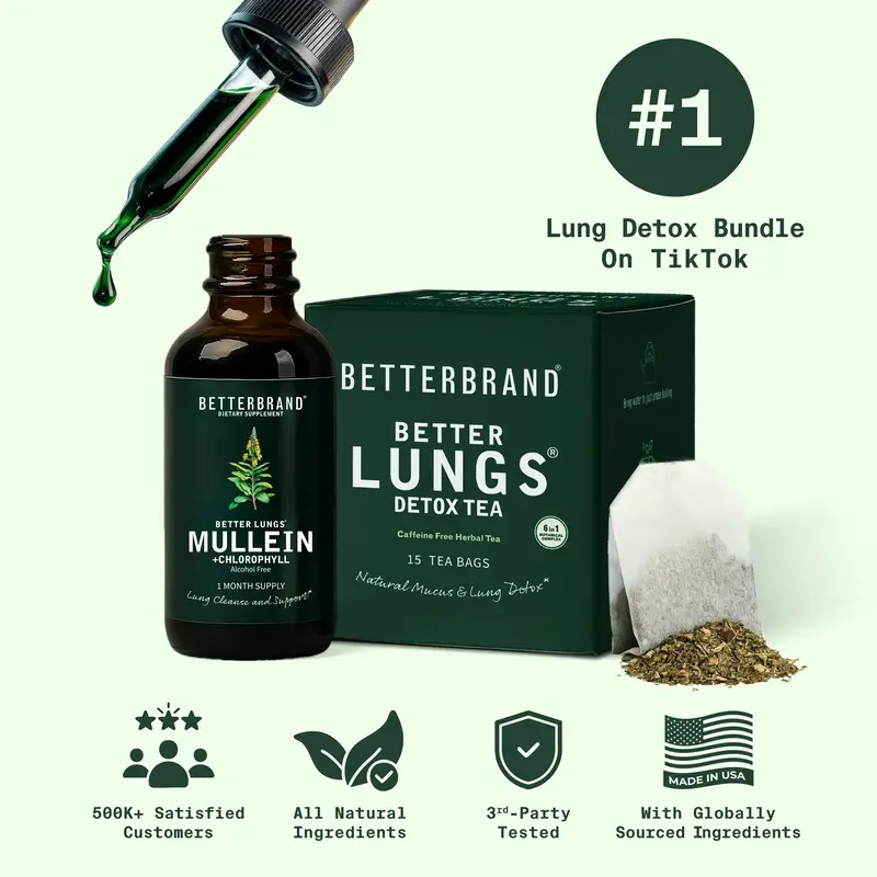 BetterLungs Lung Support Bundle - Lung Detox Tea & Mullein Tincture + Chlorophyll Bundle for Lung Health and Relief