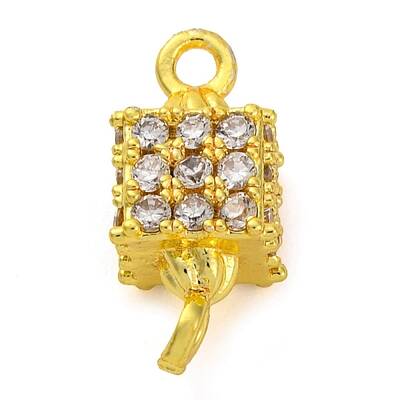 Brass Micro Pave Cubic Zirconia Cube Links Connector Charms
