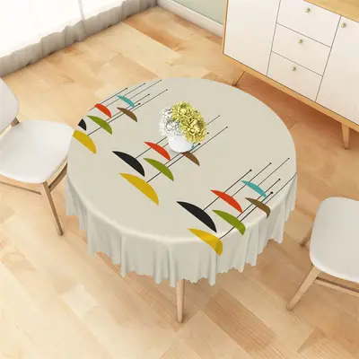 Colorful Pattern Lines Dots Simple Round Tablecloth - Aperturee