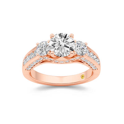 Aarhus Pavé Set Hidden Accent Three Stone Round Lab Grown Cathedral Diamond Engagement Ring | 14K Rose Gold 3 1/4 CT. TW.