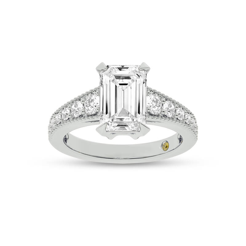 Pixie Tapered Milgrain Emerald Cut Lab Diamond Engagement Ring | 18K White Gold 3 1/10 CT. TW.