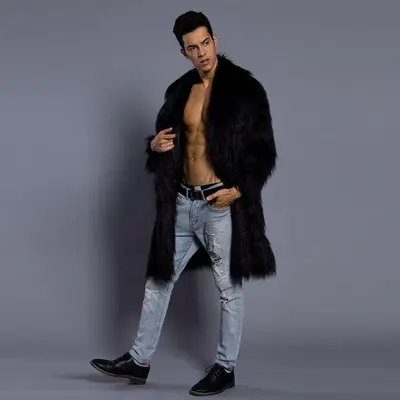 Mens Faux Fur Coats Jacket Fur Men black Thick Fake Coat Men Long Jacket Faux Leather Coats