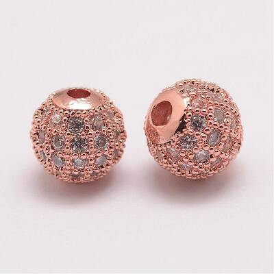 Brass Micro Pave Cubic Zirconia Beads