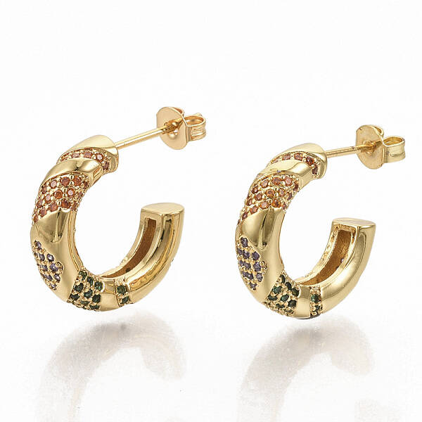 Brass Micro Pave Colorful Cubic Zirconia Stud Earrings