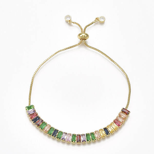 Adjustable Brass Cubic Zirconia Slider Bracelets
