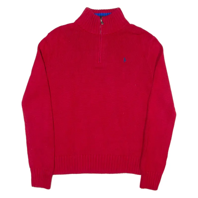 POLO RALPH LAUREN Boys Jumper Red 1/4 Zip Tight Knit L
