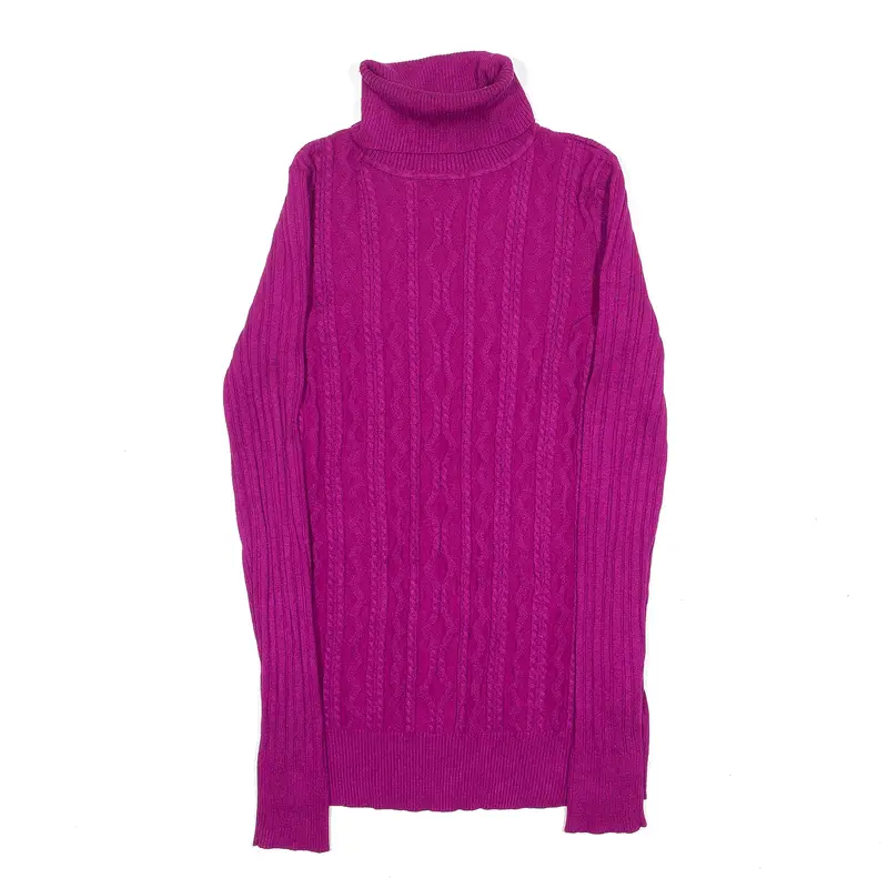 CAROLYN TAYLOR Jumper Pink Cable Knit Roll Neck Womens S