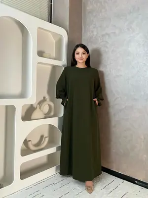 Women's Plain Flounce Sleeve Shirred Boat Neck Arabian Dress, Summer Outfits 2024, Elegant Long Sleeve Dress for Spring & Fal...