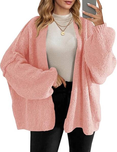 Womens Oversized Cardigan Sweaters Open Front Chunky Knit Casual Long Lantern Sleeve Fall Sweater Coats